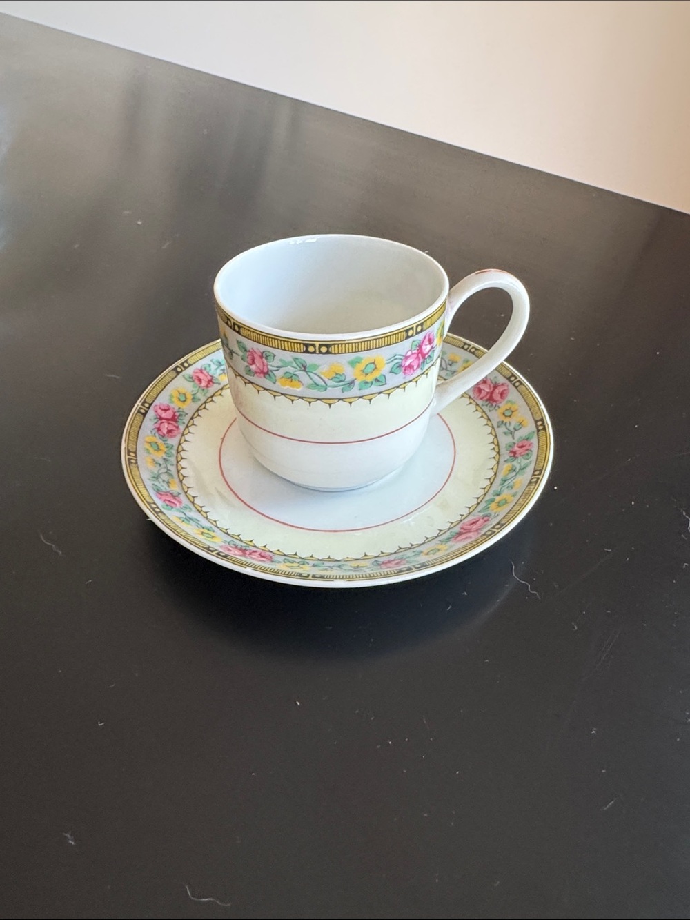 Vintage Limoges French White Floral Gold Trim Demitasse Cup and Saucer Set
